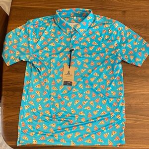 Chubbies Blue Pizza Print Polo Shirt, new, never worn